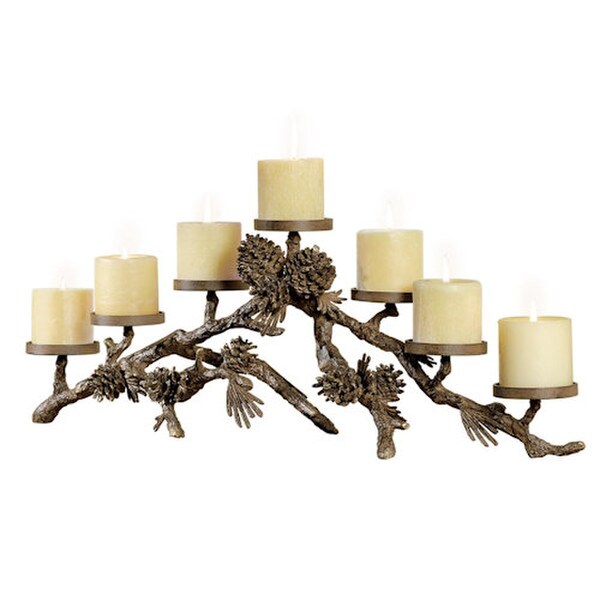 Pine Cone Mantle Piece Candle Holder Lodge Decorative Sculptural Cabin